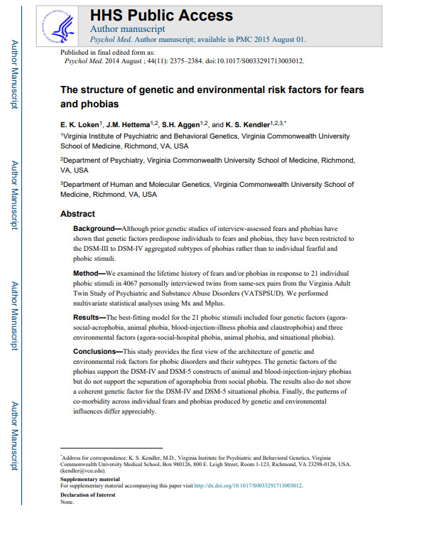 The structure of genetic and environmental risk factors for fears and phobias