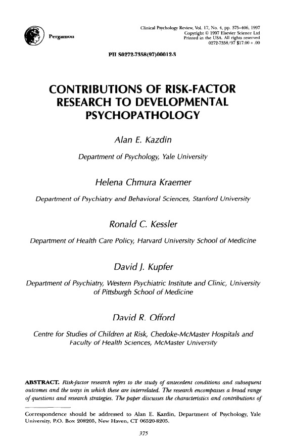 Contributions of risk-factor research to developmental psychopathology