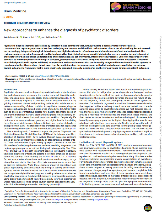 New approaches to enhance the diagnosis of psychiatric disorders